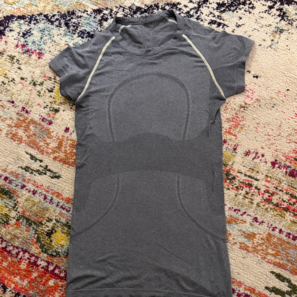 Lululemon Swiftly Tech Short Sleeve gray with yellow stitching